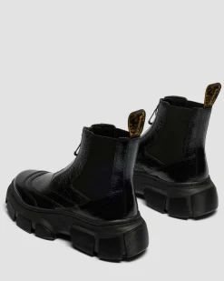 DMXL Distressed Lackleder Chelsea Boots in Schwarz