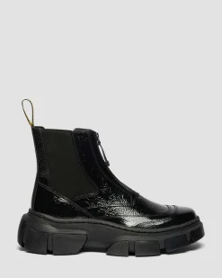DMXL Distressed Lackleder Chelsea Boots in Schwarz