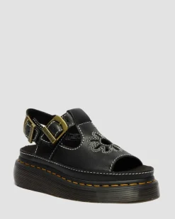 Dunnet Flower Full Grain Leder Sandalen in Schwarz