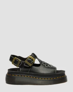 Dunnet Flower Full Grain Leder Sandalen in Schwarz