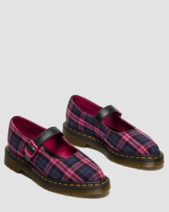 ELPHIE MARY JANE TARTAN SCHUHE in Schwarz & Pink Multi
