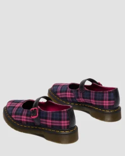 ELPHIE MARY JANE TARTAN SCHUHE in Schwarz & Pink Multi