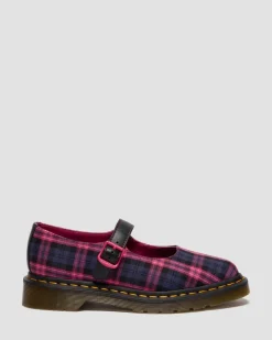 ELPHIE MARY JANE TARTAN SCHUHE in Schwarz & Pink Multi