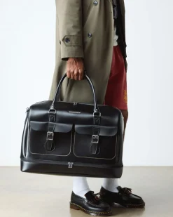 Glattleder Weekender Tasche in Schwarz