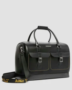 Glattleder Weekender Tasche in Schwarz