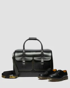 Glattleder Weekender Tasche in Schwarz