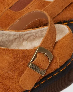 Isham Faux Shearling Lined Wildleder Mules in Pecan Brown