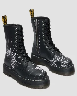 Jadon Hi Solar Flare Reclaimed Leder Plateaustiefel in Schwarz & Weiß