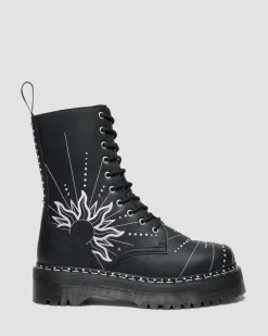 Jadon Hi Solar Flare Reclaimed Leder Plateaustiefel in Schwarz & Weiß