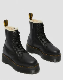 Jadon Leder Plateaustiefel mit Kunstfellfutter in Schwarz