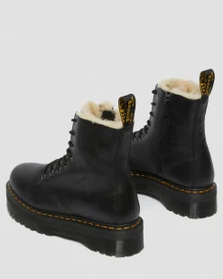Jadon Leder Plateaustiefel mit Kunstfellfutter in Schwarz