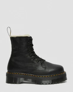 Jadon Leder Plateaustiefel mit Kunstfellfutter in Schwarz