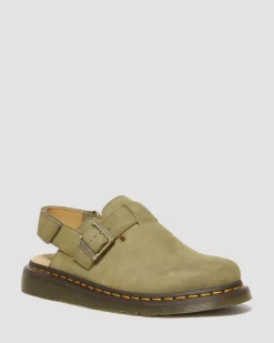 Jorge II Tumbled Nubuck Leder Slingback Mules in Muted Olive