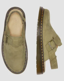Jorge II Tumbled Nubuck Leder Slingback Mules in Muted Olive
