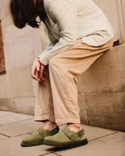 Jorge II Tumbled Nubuck Leder Slingback Mules in Muted Olive