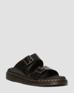 Josef Leder Buckle Slide Sandalen in Schwarz
