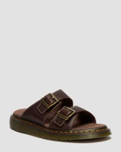 Josef Slide Grizzly Leder Sandalen in Dunkelbraun