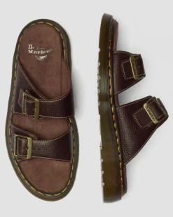 Josef Slide Grizzly Leder Sandalen in Dunkelbraun