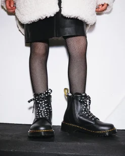 Junior 1460 Serena Lederstiefel mit Kunstfellfutter in Schwarz