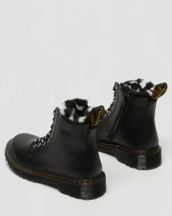 Junior 1460 Serena Lederstiefel mit Kunstfellfutter in Schwarz