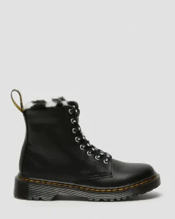 Junior 1460 Serena Lederstiefel mit Kunstfellfutter in Schwarz