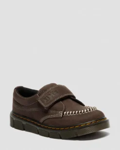 Junior Raffe Strap Tumbled Nubuck Schuhe mit Klettverschluss in Dunkelbraun