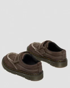 Junior Raffe Strap Tumbled Nubuck Schuhe mit Klettverschluss in Dunkelbraun