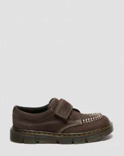 Junior Raffe Strap Tumbled Nubuck Schuhe mit Klettverschluss in Dunkelbraun