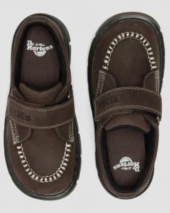 Junior Raffe Strap Tumbled Nubuck Schuhe mit Klettverschluss in Dunkelbraun