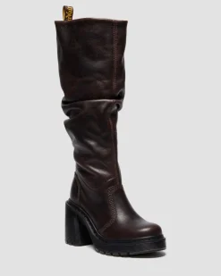KASEY KNEE HIGH LEDER STIEFEL MIT ABSATZ in Dunkelbraun