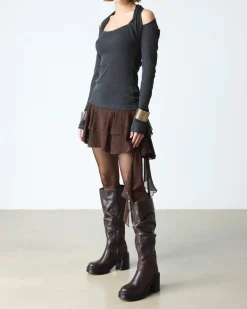 KASEY KNEE HIGH LEDER STIEFEL MIT ABSATZ in Dunkelbraun