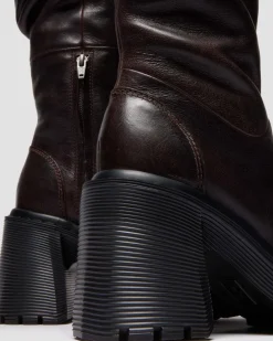 KASEY KNEE HIGH LEDER STIEFEL MIT ABSATZ in Dunkelbraun