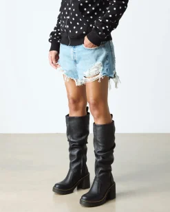 Kasey Virginia Leder kniehohe Absatzstiefel in Schwarz