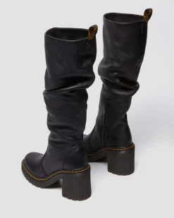 Kasey Virginia Leder kniehohe Absatzstiefel in Schwarz