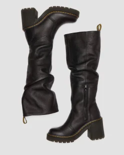 Kasey Virginia Leder kniehohe Absatzstiefel in Schwarz