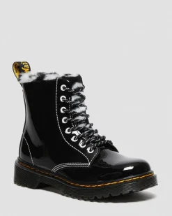 Kinder 1460 Serena Lackstiefel mit Kunstpelzfutter in Schwarz