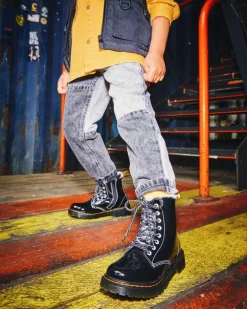 Kinder 1460 Serena Lackstiefel mit Kunstpelzfutter in Schwarz