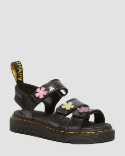 Kinder Klaire Coated Glitter Velcro Sandalen in Black