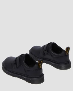 Kinder Raffe Leder Schuhe mit Riemen in Schwarz