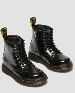 KLEINKIND 1460 GLITZER LACKLEDER STIEFEL in Schwarz & Silber