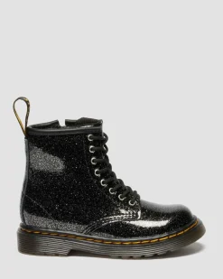 KLEINKIND 1460 GLITZER LACKLEDER STIEFEL in Schwarz & Silber