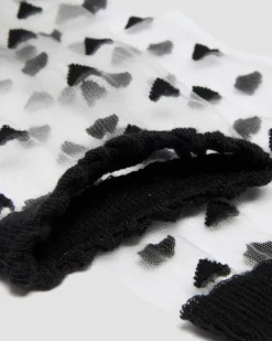 Kurze Mesh Bio-Baumwoll Socken mit Herzen in Schwarz