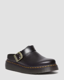 Laketen Leder Plateau Mules in Schwarz