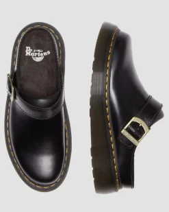 Laketen Leder Plateau Mules in Schwarz