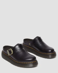 Laketen Leder Plateau Mules in Schwarz