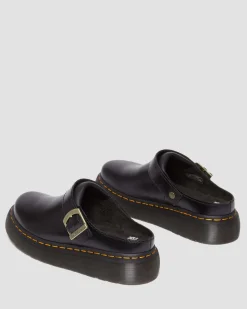 Laketen Leder Plateau Mules in Schwarz
