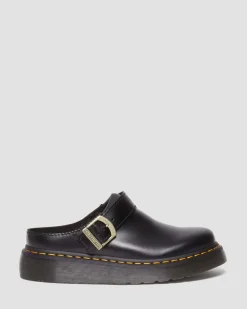 Laketen Leder Plateau Mules in Schwarz