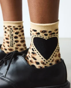 Leopard Heart Baumwollmischung Socken in Hellbraun