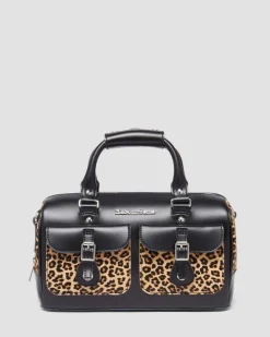 Leopard Print Hair-On Top Handle Tasche in Schwarz