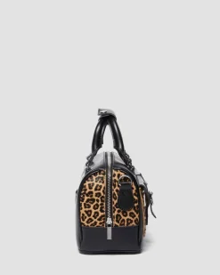 Leopard Print Hair-On Top Handle Tasche in Schwarz